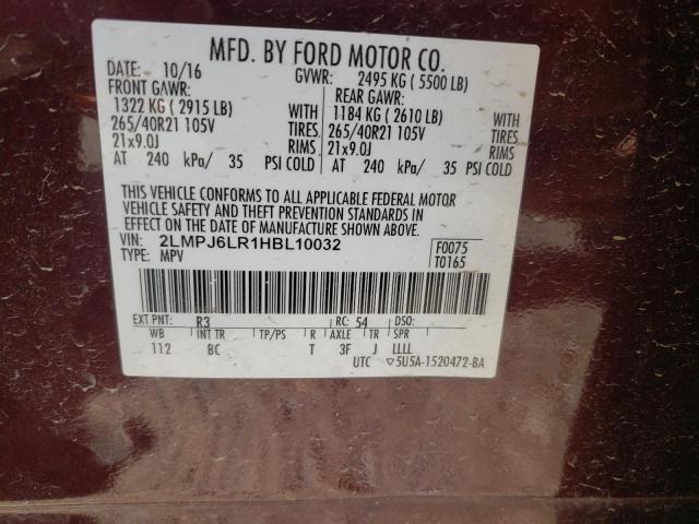 2LMPJ6LR1HBL10032 - 2017 LINCOLN MKX RESERVE Բորդո լուսանկար 14