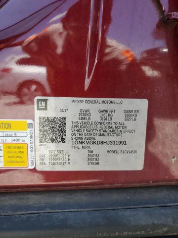 1GNKVGKD8HJ331991 - 2017 CHEVROLET TRAVERSE LT MAROON photo 13