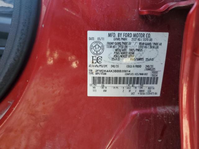 2FMDK4AK3BBB35814 - 2011 FORD EDGE SPORT RED photo 12