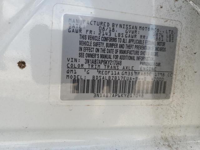 3N1AB7AP6KY217048 - 2019 NISSAN SENTRA S თეთრი ფოტო 12