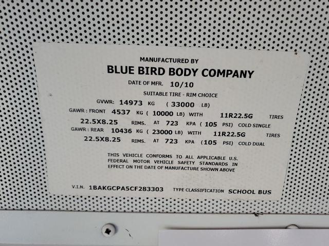 1BAKGCPA5CF283303 - 2012 BLUE BIRD SCHOOL BUS YELLOW photo 13