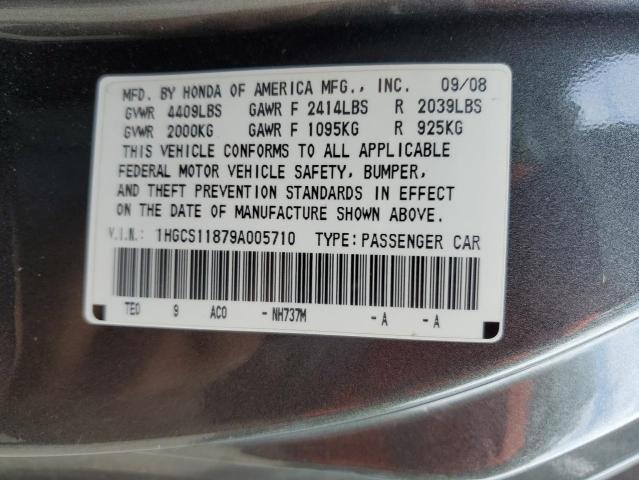 1HGCS11879A005710 - 2009 HONDA ACCORD EXL GRAY photo 12