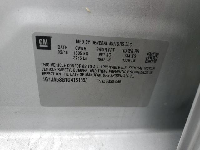 1G1JA5SG1G4151353 - 2016 CHEVROLET SONIC LS 银色 照片 12