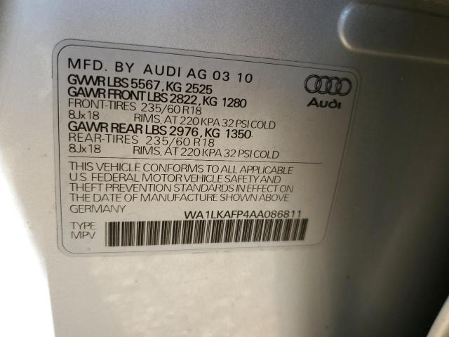 WA1LKAFP4AA086811 - 2010 AUDI Q5 PREMIUM PLUS SILVER photo 13