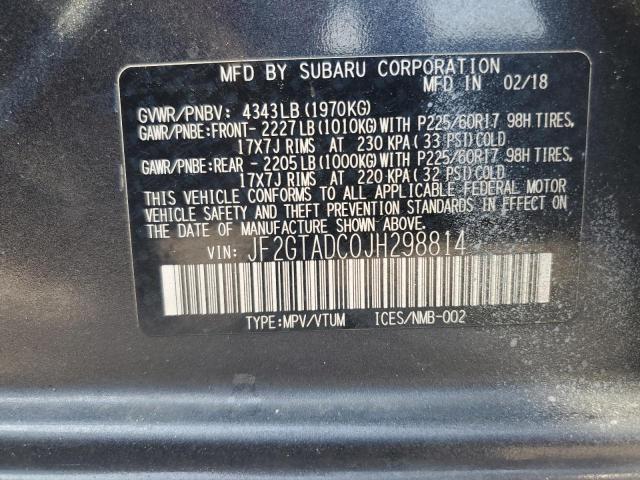 JF2GTADC0JH298814 - 2018 SUBARU CROSSTREK PREMIUM GRAY photo 13