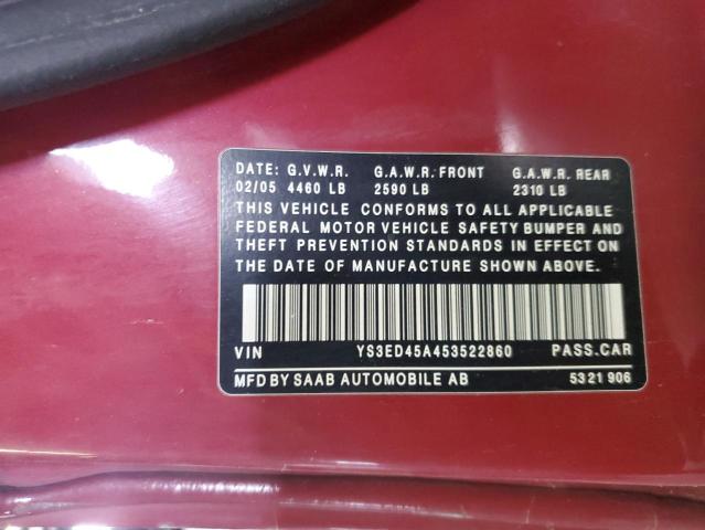 YS3ED45A453522860 - 2005 SAAB 9-5 ARC BURGUNDY photo 12