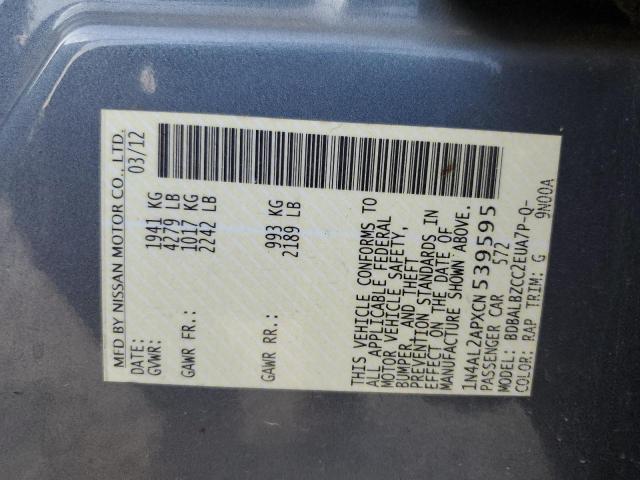 1N4AL2APXCN539595 - 2012 NISSAN ALTIMA BASE CHARCOAL photo 12