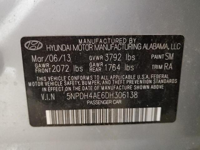 5NPDH4AE6DH306138 - 2013 HYUNDAI ELANTRA GLS SILVER photo 12