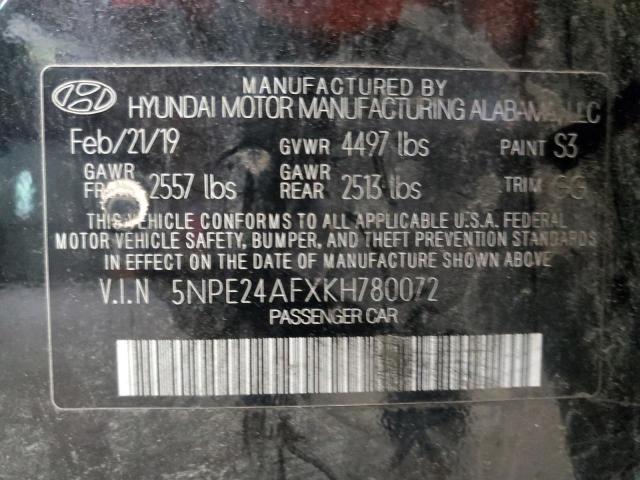 5NPE24AFXKH780072 - 2019 HYUNDAI SONATA SE BLACK photo 12