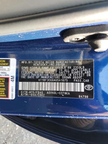 4T1BF3EK6AU541675 - 2010 TOYOTA CAMRY BASE BLUE photo 12