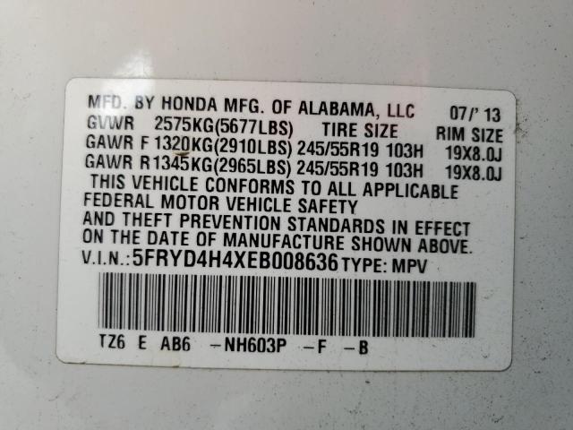 5FRYD4H4XEB008636 - 2014 ACURA MDX TECHNOLOGY WHITE photo 10