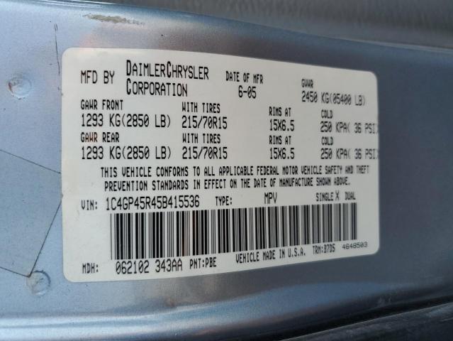1C4GP45R45B415536 - 2005 CHRYSLER TOWN & COU ლურჯი ფოტო 13