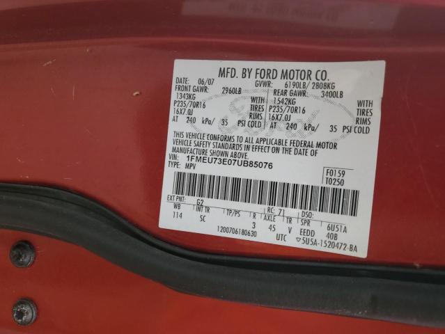 1FMEU73E07UB85076 - 2007 FORD EXPLORER XLT RED photo 13