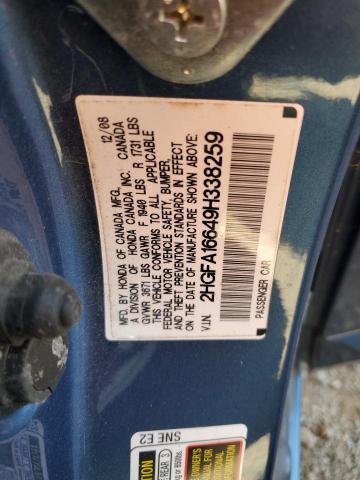 2HGFA16649H338259 - 2009 HONDA CIVIC LX-S ლურჯი ფოტო 12