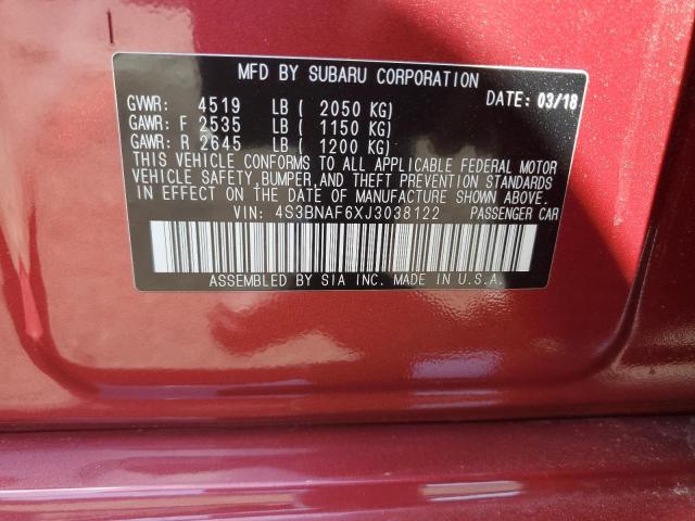 4S3BNAF6XJ3038122 - 2018 SUBARU LEGACY 2.5I PREMIUM RED photo 12