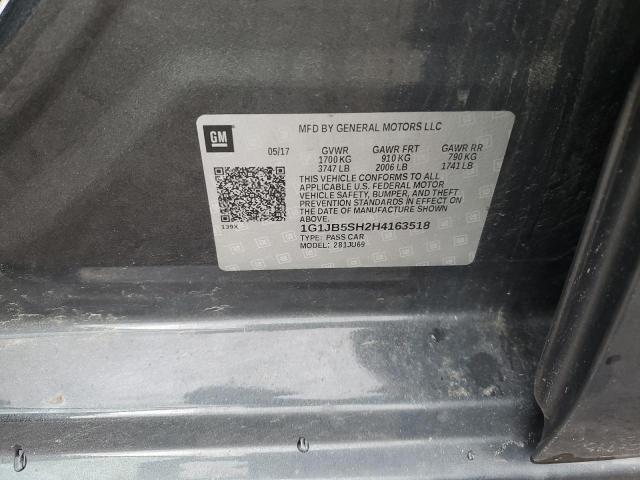 1G1JB5SH2H4163518 - 2017 CHEVROLET SONIC LS GRAY photo 12