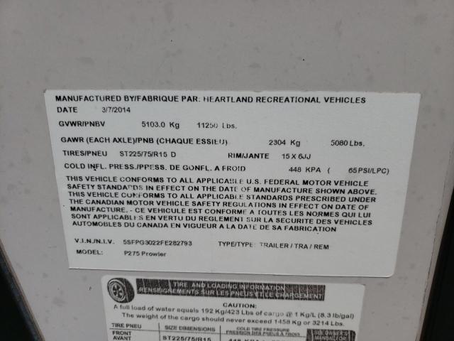 5SFPG3022FE282793 - 2015 HEART LAND PROWLER 白色 照片 10