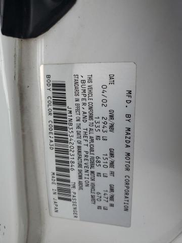 JM1NB353420231846 - 2002 MAZDA MX-5 MIATA BASE WHITE photo 12