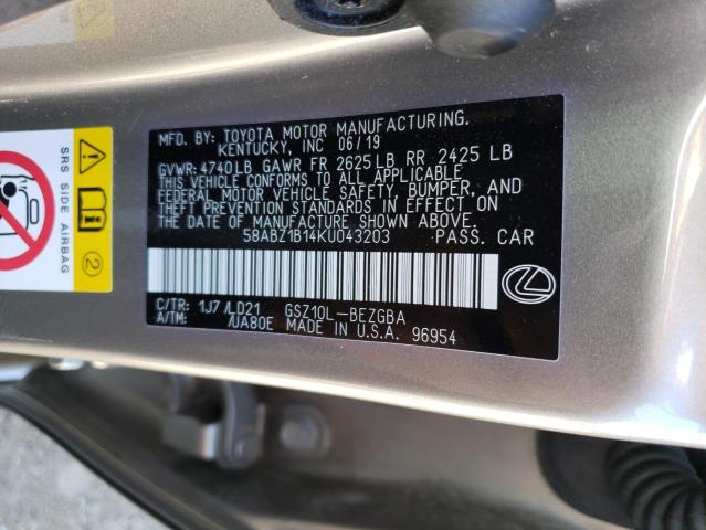 58ABZ1B14KU043203 - 2019 LEXUS ES 350 GRAY photo 12