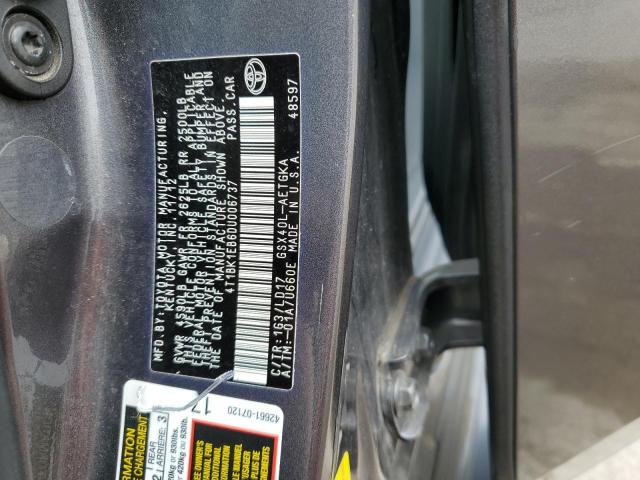 4T1BK1EB6DU006737 - 2013 TOYOTA AVALON BASE GRAY photo 12