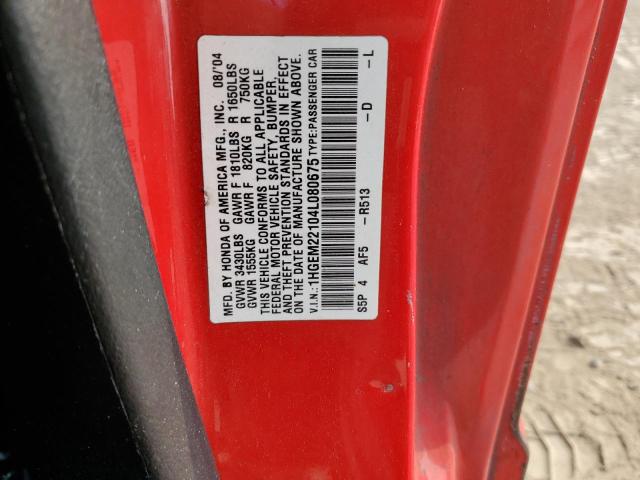 1HGEM22104L080675 - 2004 HONDA CIVIC DX VP Qırmızı foto 12