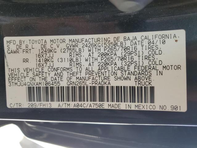 3TMJU4GNXAM106455 - 2010 TOYOTA TACOMA DOUBLE CAB PRERUNNER BLACK photo 13