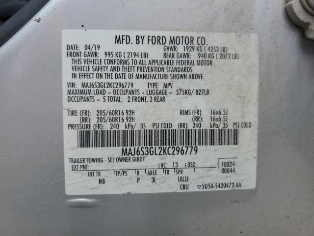 MAJ6S3GL2KC296779 - 2019 FORD ECOSPORT SE ვერცხლისფერი ფოტო 13