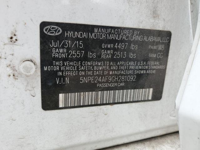 5NPE24AF9GH281092 - 2016 HYUNDAI SONATA SE WHITE photo 12