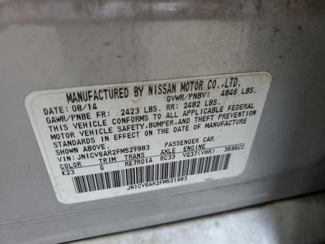 JN1CV6AR2FM521983 - 2015 INFINITI Q40 SILVER photo 12