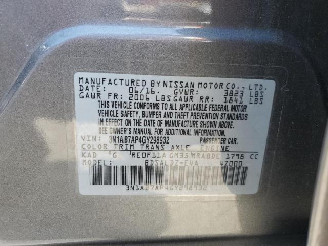 3N1AB7AP4GY298932 - 2016 NISSAN SENTRA S CHARCOAL photo 12