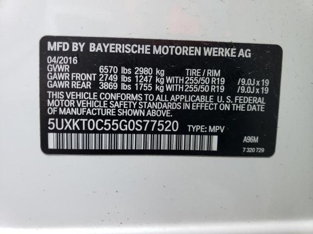 5UXKT0C55G0S77520 - 2016 BMW X5 XDR40E WHITE photo 12
