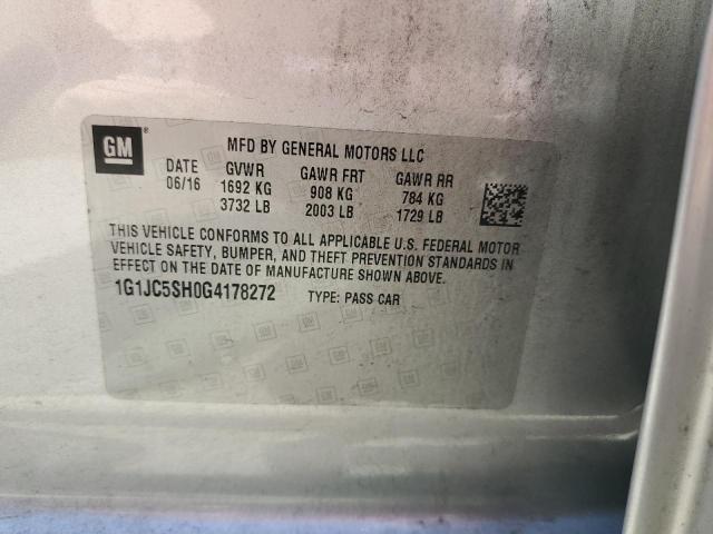 1G1JC5SH0G4178272 - 2016 CHEVROLET SONIC LT SILVER photo 12