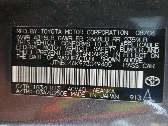 JTNBE46K973049485 - 2007 TOYOTA CAMRY CE GRAY photo 12