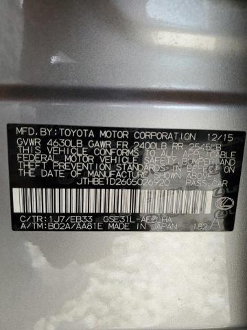 JTHBE1D26G5026920 - 2016 LEXUS IS 350 SILVER photo 12