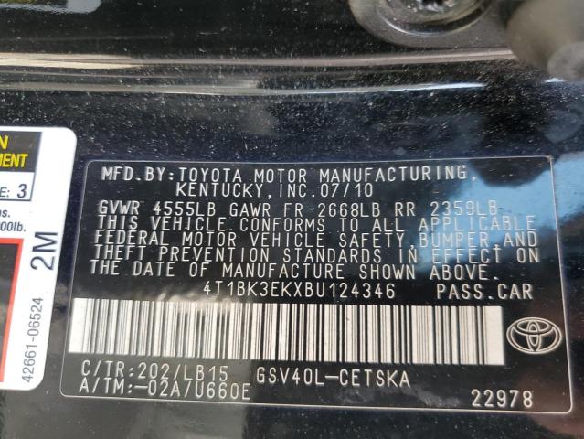 4T1BK3EKXBU124346 - 2011 TOYOTA CAMRY SE Қара фото 12