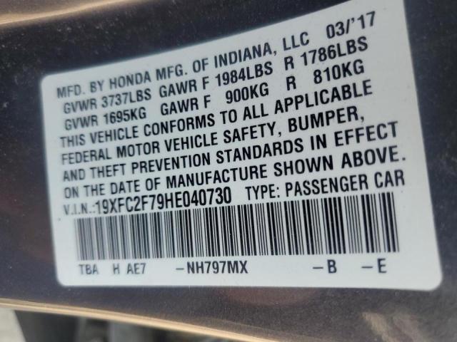 19XFC2F79HE040730 - 2017 HONDA CIVIC EX GRAY photo 12