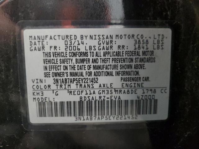 3N1AB7AP5EY221452 - 2014 NISSAN SENTRA S BLACK photo 12