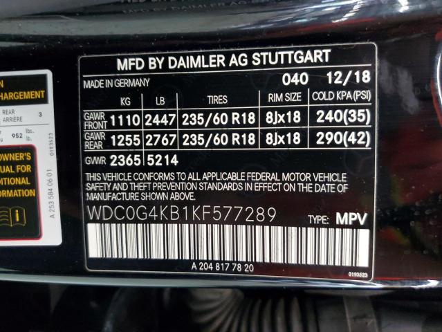 WDC0G4KB1KF577289 - 2019 MERCEDES-BENZ GLC 300 4MATIC BLACK photo 13