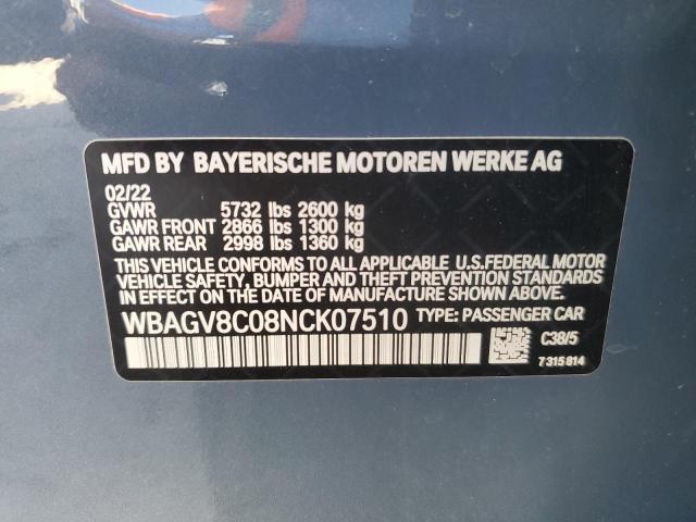 WBAGV8C08NCK07510 - 2022 BMW M850XI BLUE photo 12