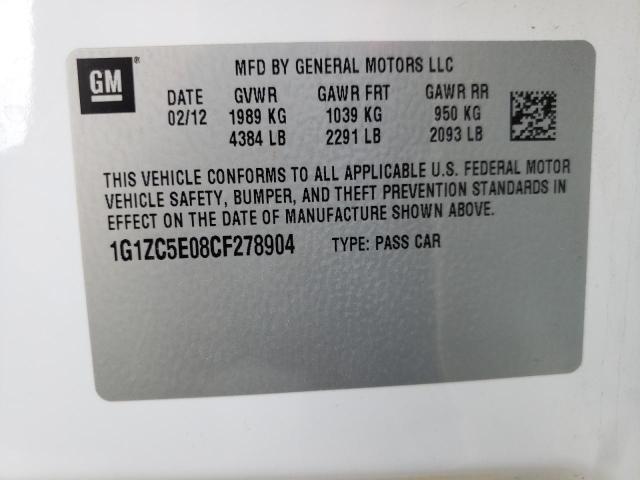 1G1ZC5E08CF278904 - 2012 CHEVROLET MALIBU 1LT WHITE photo 12