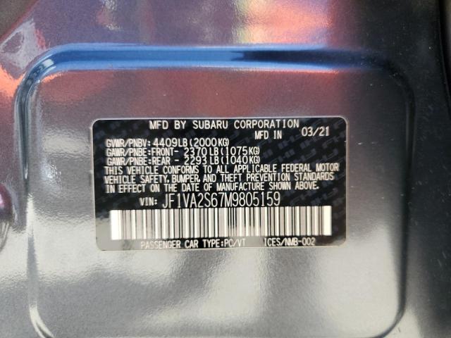 JF1VA2S67M9805159 - 2021 SUBARU WRX STI GRAY photo 12