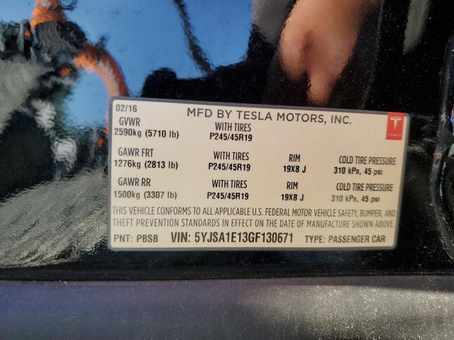 5YJSA1E13GF130671 - 2016 TESLA MODEL S 黑色 照片 12