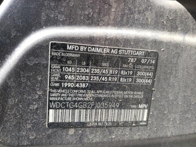 WDCTG4GB2FJ035949 - 2015 MERCEDES-BENZ GLA 250 4MATIC GRAY photo 12