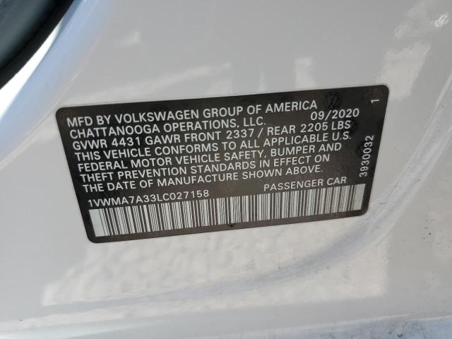 1VWMA7A33LC027158 - 2020 VOLKSWAGEN PASSAT R-LINE Ağ foto 13