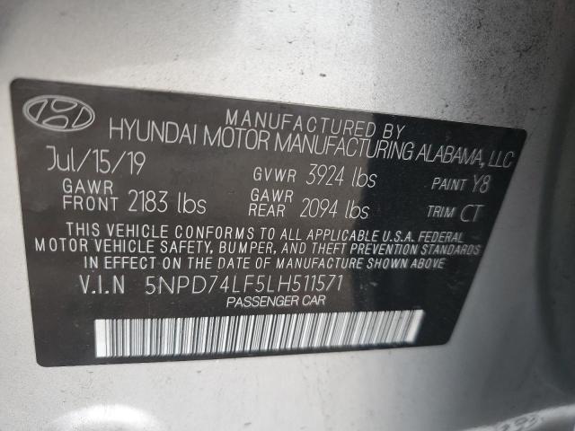 5NPD74LF5LH511571 - 2020 HYUNDAI ELANTRA SE SILVER photo 12