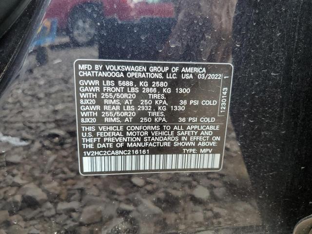 1V2HC2CA8NC216161 - 2022 VOLKSWAGEN ATLAS CROS SE Черный фото 13