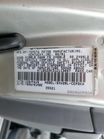 4T1BG22K31U113087 - 2001 TOYOTA CAMRY CE SILVER photo 12