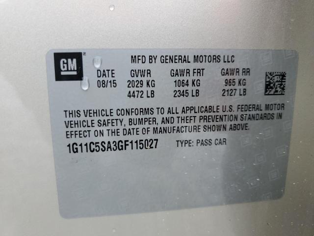 1G11C5SA3GF115027 - 2016 CHEVROLET MALIBU LIM LT GOLD photo 12