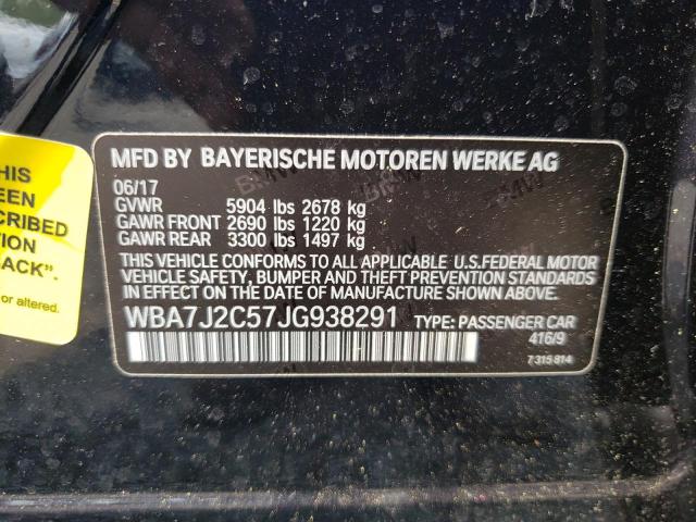 WBA7J2C57JG938291 - 2018 BMW 740 XE BLACK photo 12