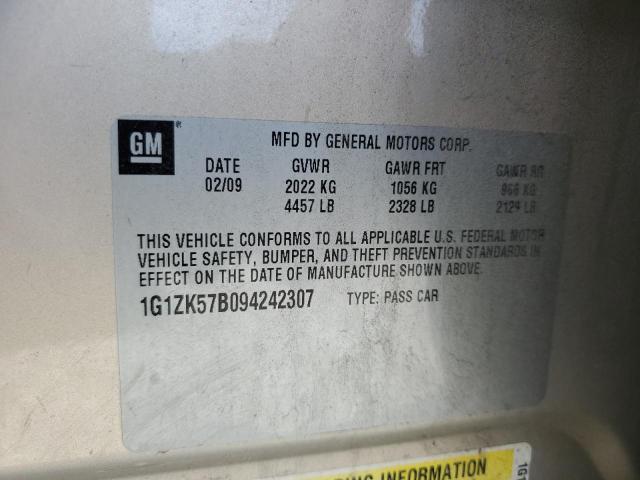 1G1ZK57B094242307 - 2009 CHEVROLET MALIBU LTZ ოქროსფერი ფოტო 12